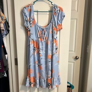 Floral Orange and Blue Dress